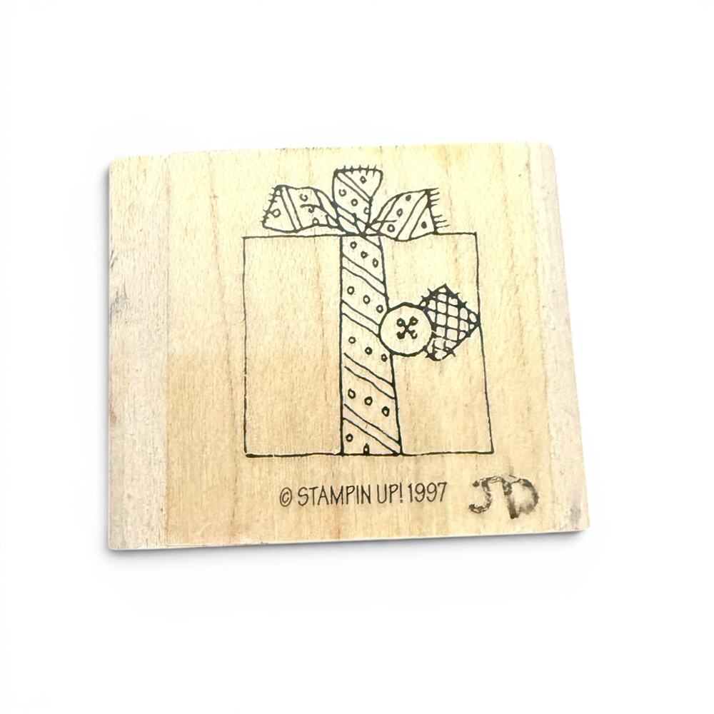 Stampin' Up! Vintage 1997 Button Christmas Gift Present Rubber Stamp